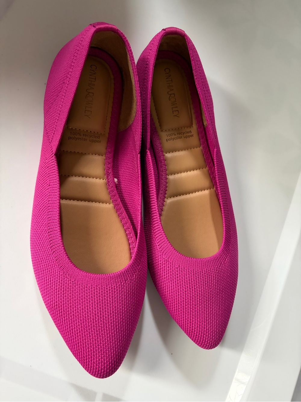 Cynthia Rowley Bright Pink Pointed-Toe Knit Flats Eco Friendly size 6.5